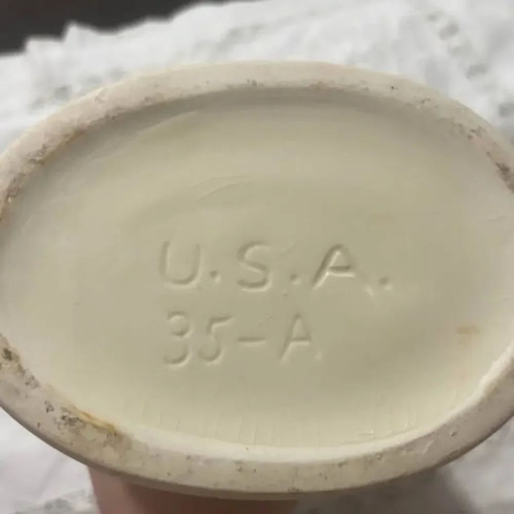 Vintage Cornucopia Vase USA Pottery 10.5” Floral Gold Trim Farmhouse Decor